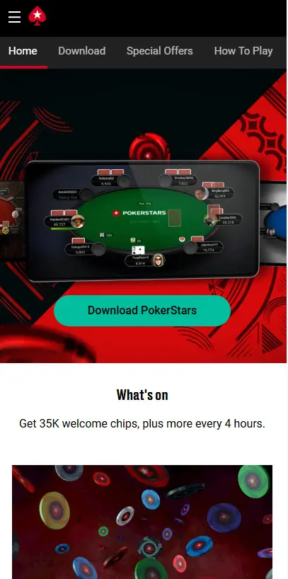 l'application et interface POKERSTARS CASINO